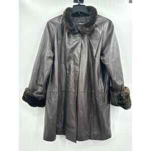 Pelle New York Milano vintage leather jacket coat faux fur sleeve size M